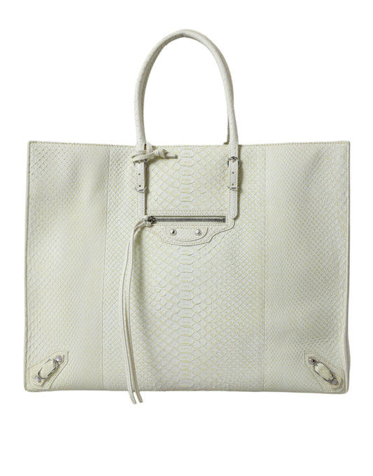 Bolso tote Balenciaga de piel exótica blanca y amarilla PAPIER