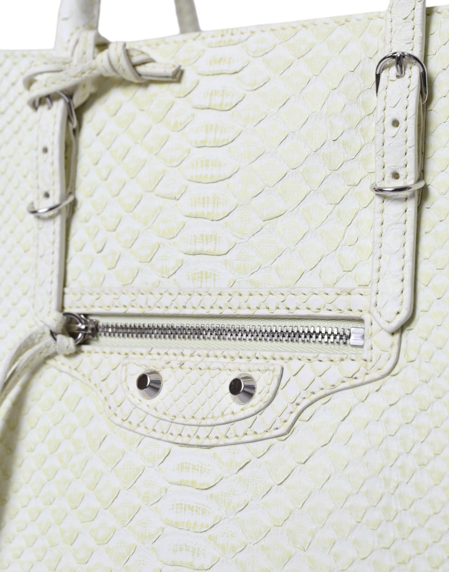 Bolso tote Balenciaga de piel exótica blanca y amarilla PAPIER