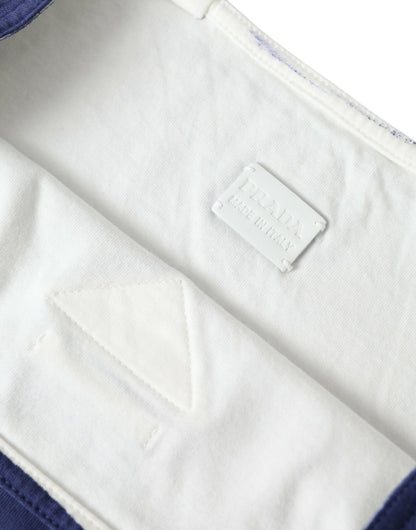 Bolso de hombro de compras Prada de tela de jersey azul con logo