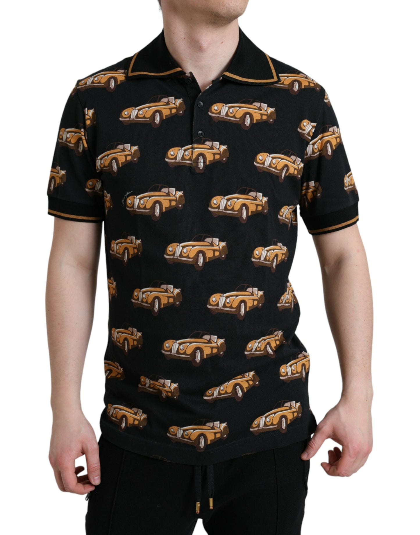 Polo de manga corta Dolce & Gabbana negro con estampado de coches