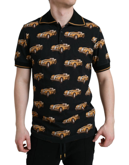 Polo de manga corta Dolce & Gabbana negro con estampado de coches