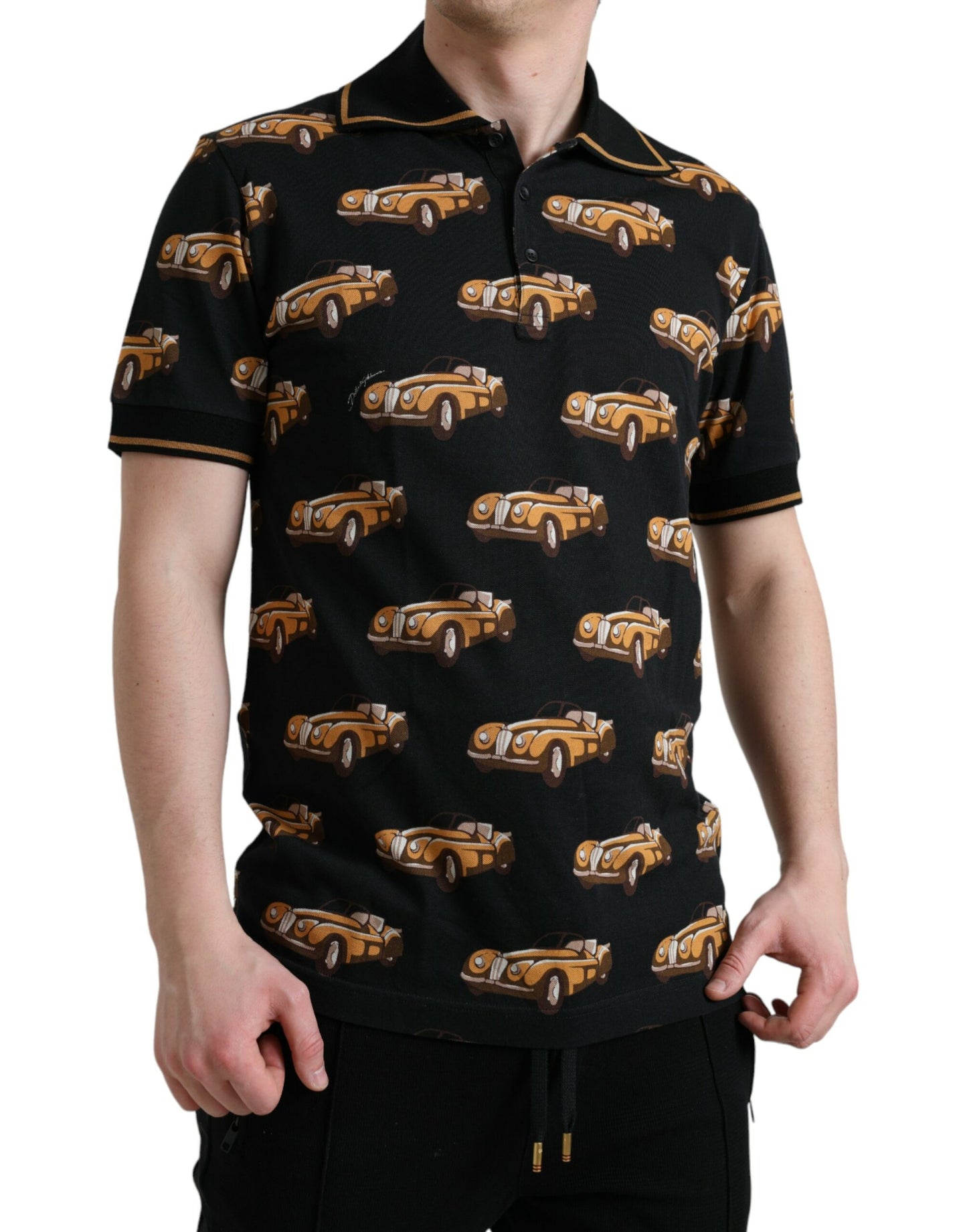Polo de manga corta Dolce & Gabbana negro con estampado de coches