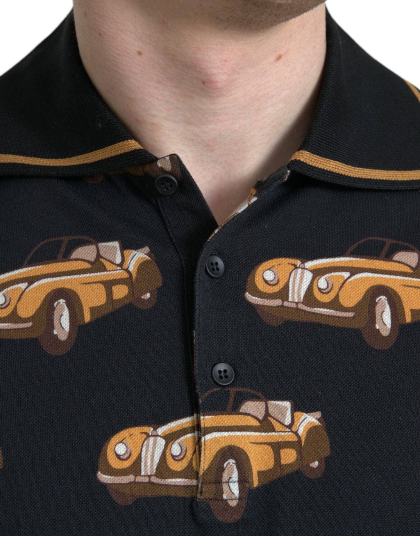Polo de manga corta Dolce & Gabbana negro con estampado de coches