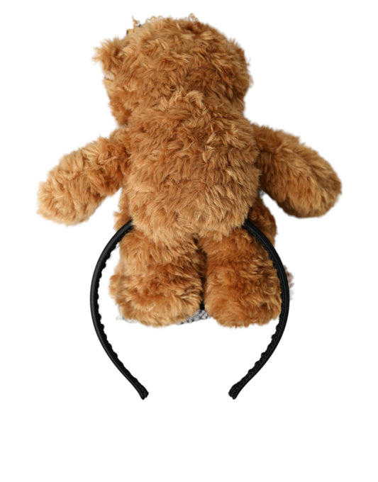 Dolce & Gabbana Diadema de osito de peluche marrón con corona de cristales dorados