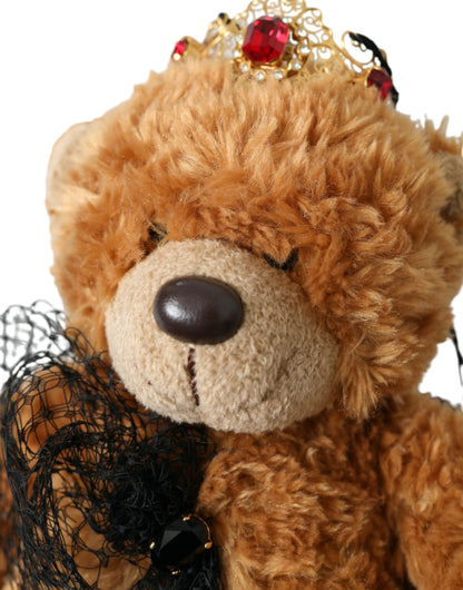 Dolce & Gabbana Diadema de osito de peluche marrón con corona de cristales dorados
