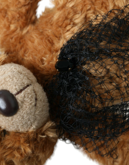 Dolce & Gabbana Diadema de osito de peluche marrón con corona de cristales dorados