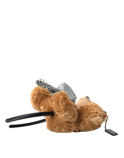 Dolce & Gabbana Diadema de osito de peluche marrón con corona de cristales dorados