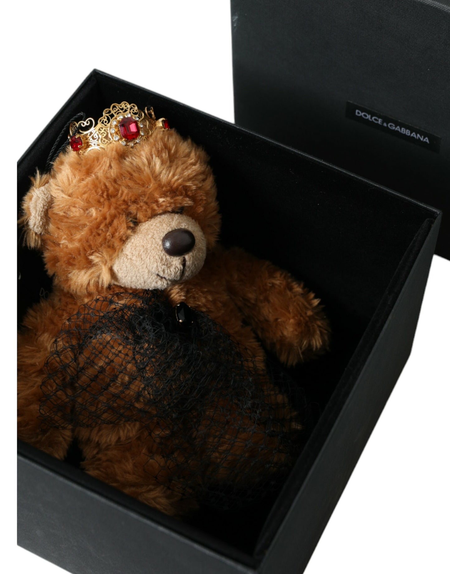 Dolce & Gabbana Diadema de osito de peluche marrón con corona de cristales dorados