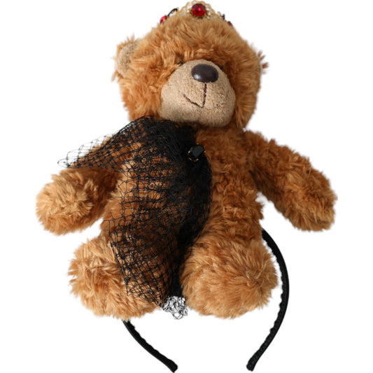 Dolce & Gabbana Diadema de osito de peluche marrón con corona de cristales dorados