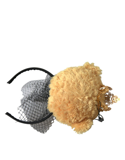 Dolce & Gabbana Diadema de osito de peluche marrón con corona de cristales dorados