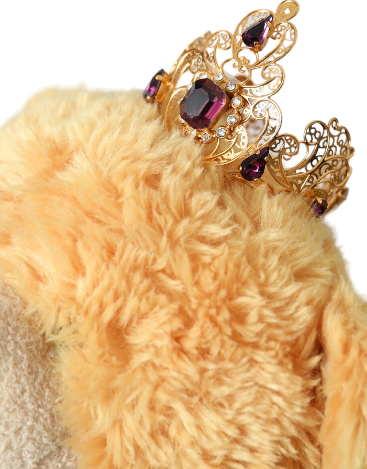 Dolce & Gabbana Diadema de osito de peluche marrón con corona de cristales dorados