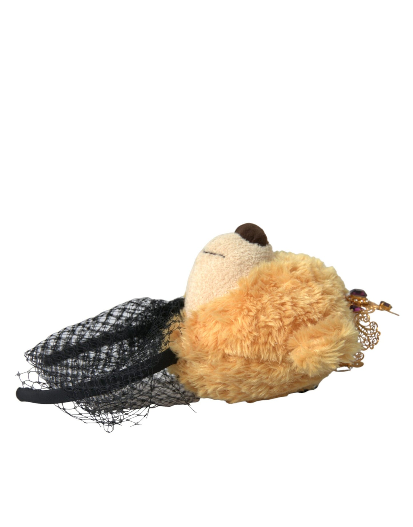 Dolce & Gabbana Diadema de osito de peluche marrón con corona de cristales dorados