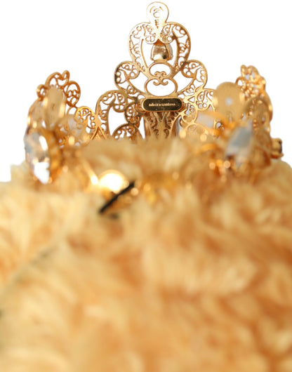 Dolce & Gabbana Diadema de osito de peluche marrón con corona de cristales dorados