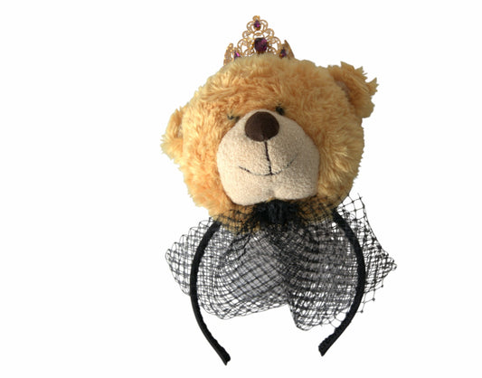 Dolce & Gabbana Diadema de osito de peluche marrón con corona de cristales dorados