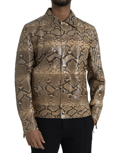 Chaqueta blusón de motorista de piel exótica beige Dolce & Gabbana