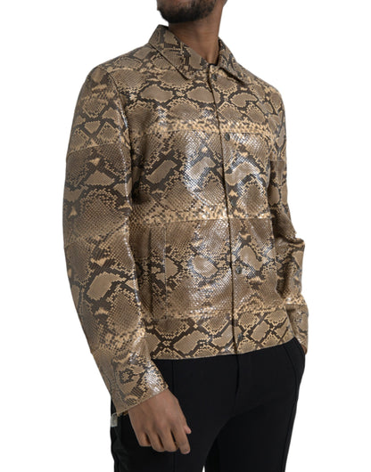 Chaqueta blusón de motorista de piel exótica beige Dolce & Gabbana