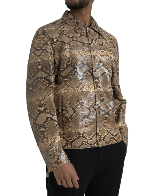Chaqueta blusón de motorista de piel exótica beige Dolce & Gabbana