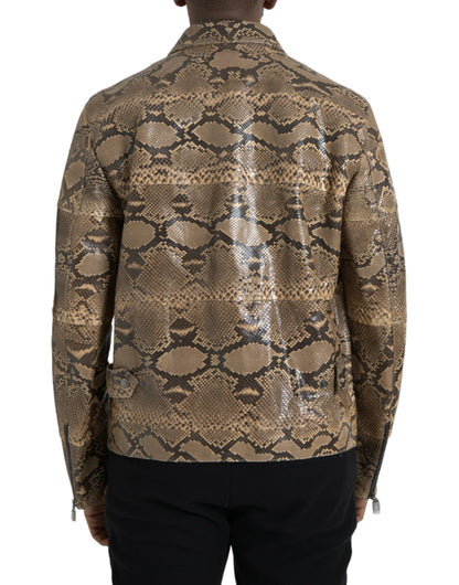 Chaqueta blusón de motorista de piel exótica beige Dolce & Gabbana
