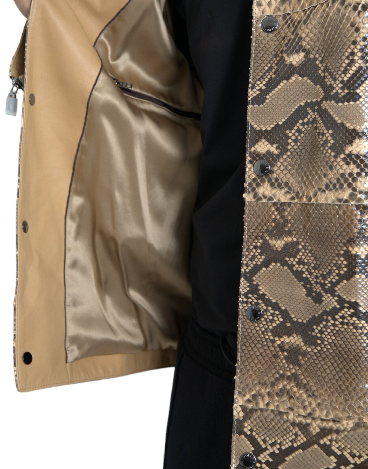Chaqueta blusón de motorista de piel exótica beige Dolce & Gabbana