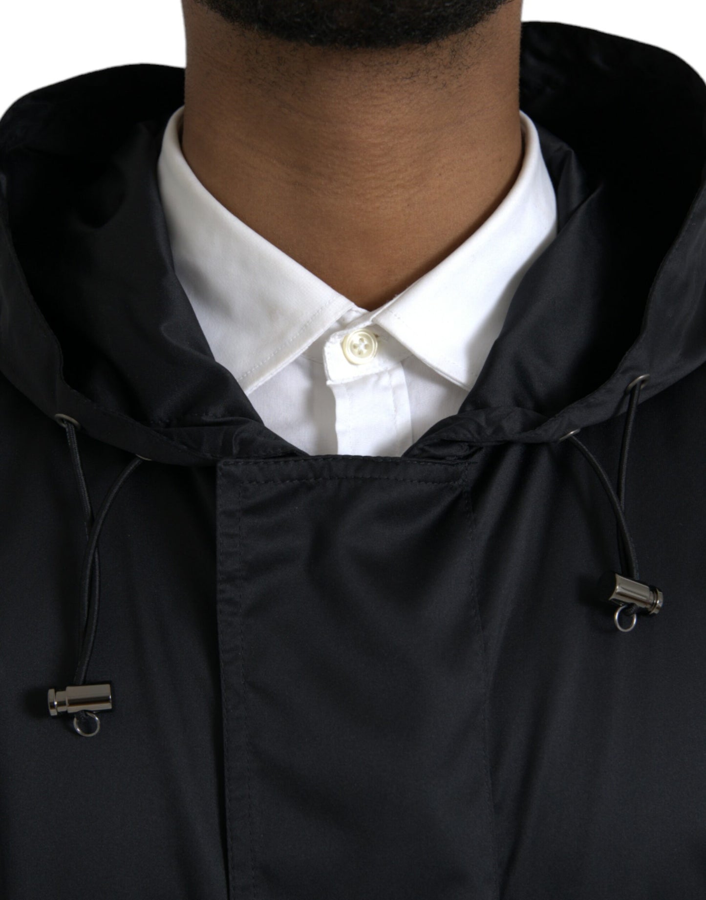 Chaqueta cortavientos larga con capucha de poliéster negra de Dolce & Gabbana