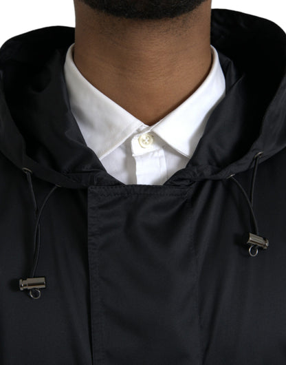 Chaqueta cortavientos larga con capucha de poliéster negra de Dolce & Gabbana