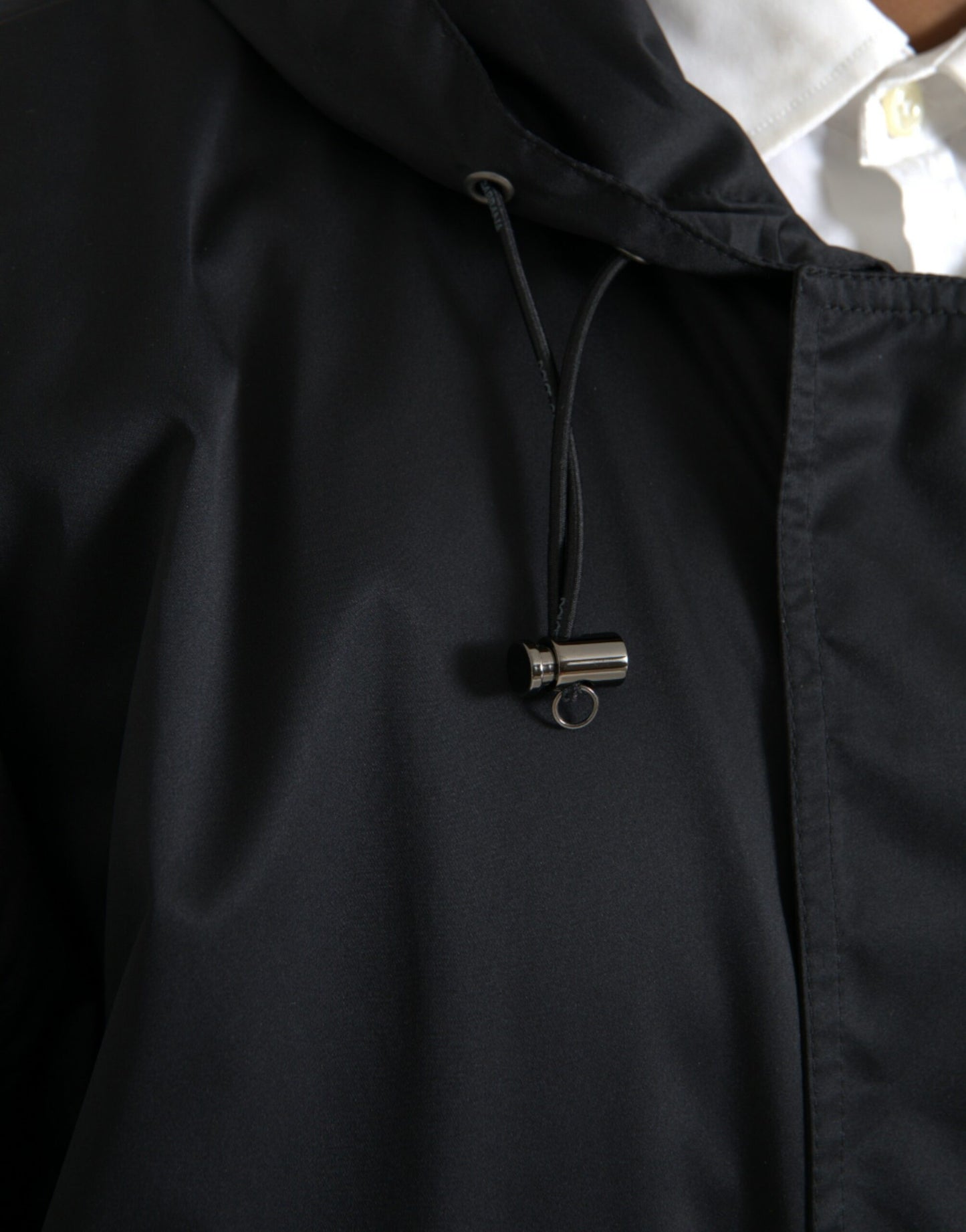 Chaqueta cortavientos larga con capucha de poliéster negra de Dolce & Gabbana