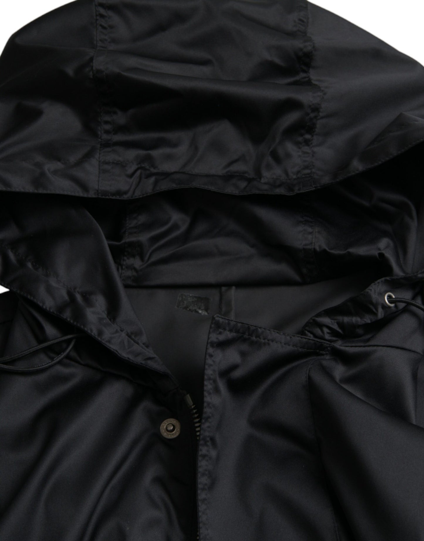 Chaqueta cortavientos larga con capucha de poliéster negra de Dolce & Gabbana