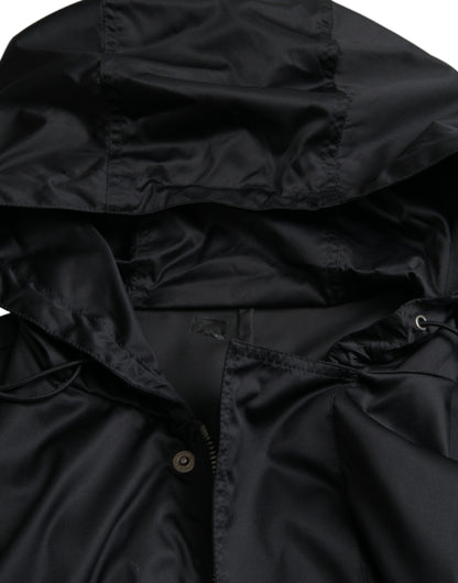 Chaqueta cortavientos larga con capucha de poliéster negra de Dolce & Gabbana