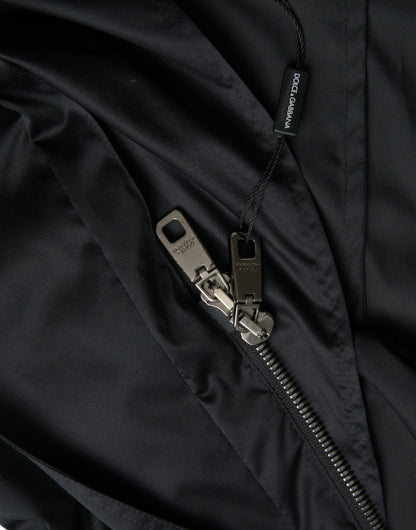 Chaqueta cortavientos larga con capucha de poliéster negra de Dolce & Gabbana