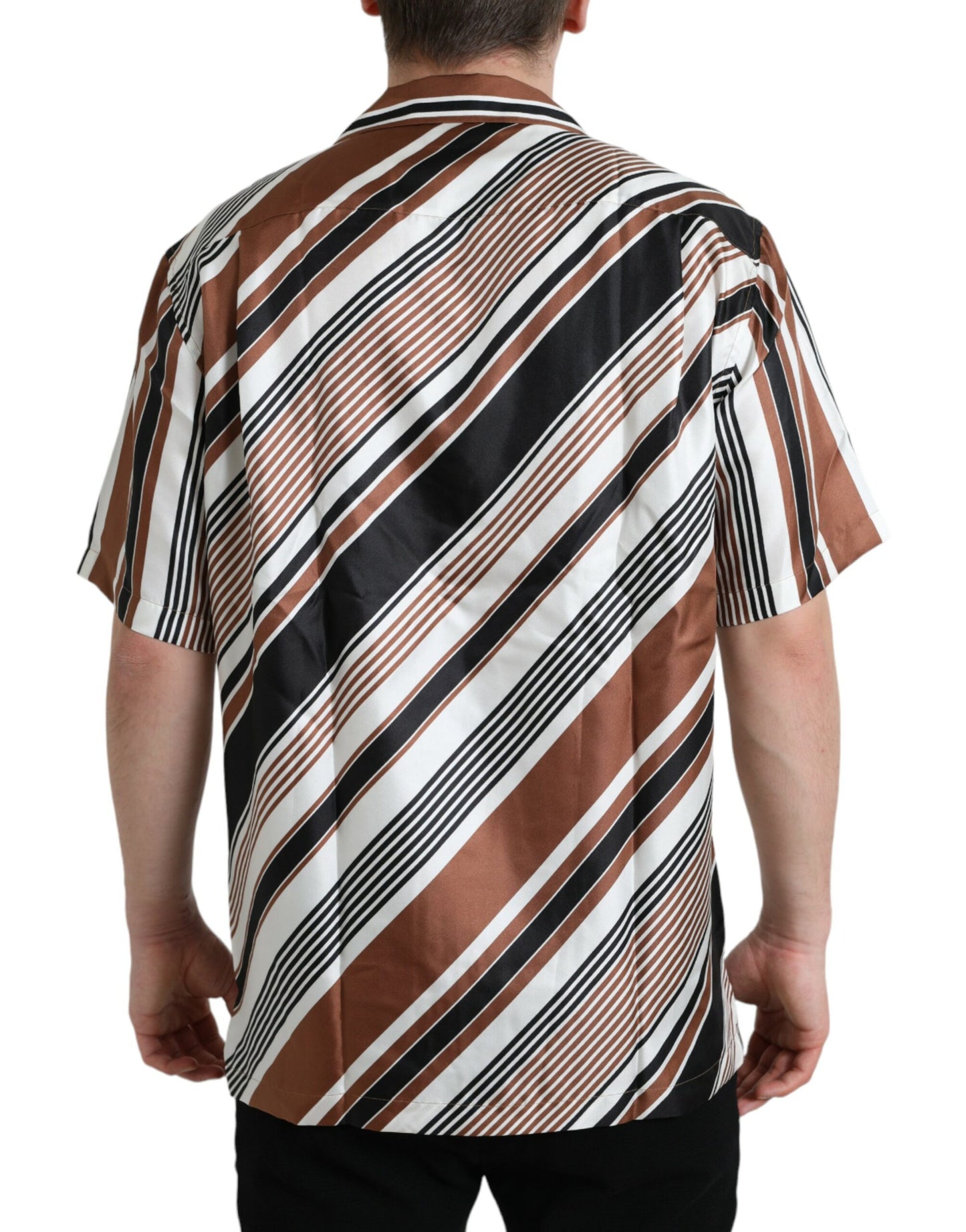 Camisa de manga corta de seda a rayas blancas y marrones de Dolce & Gabbana