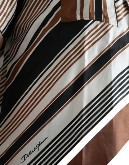 Camisa de manga corta de seda a rayas blancas y marrones de Dolce & Gabbana