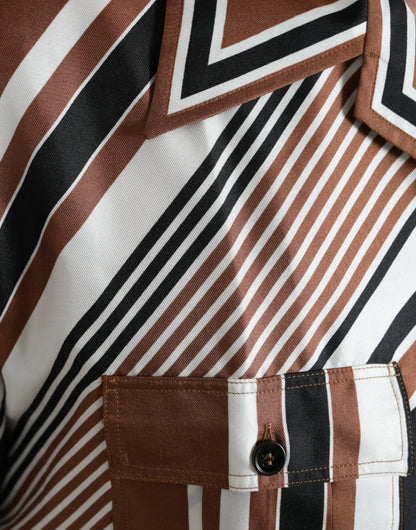 Camisa de manga corta de seda a rayas blancas y marrones de Dolce & Gabbana