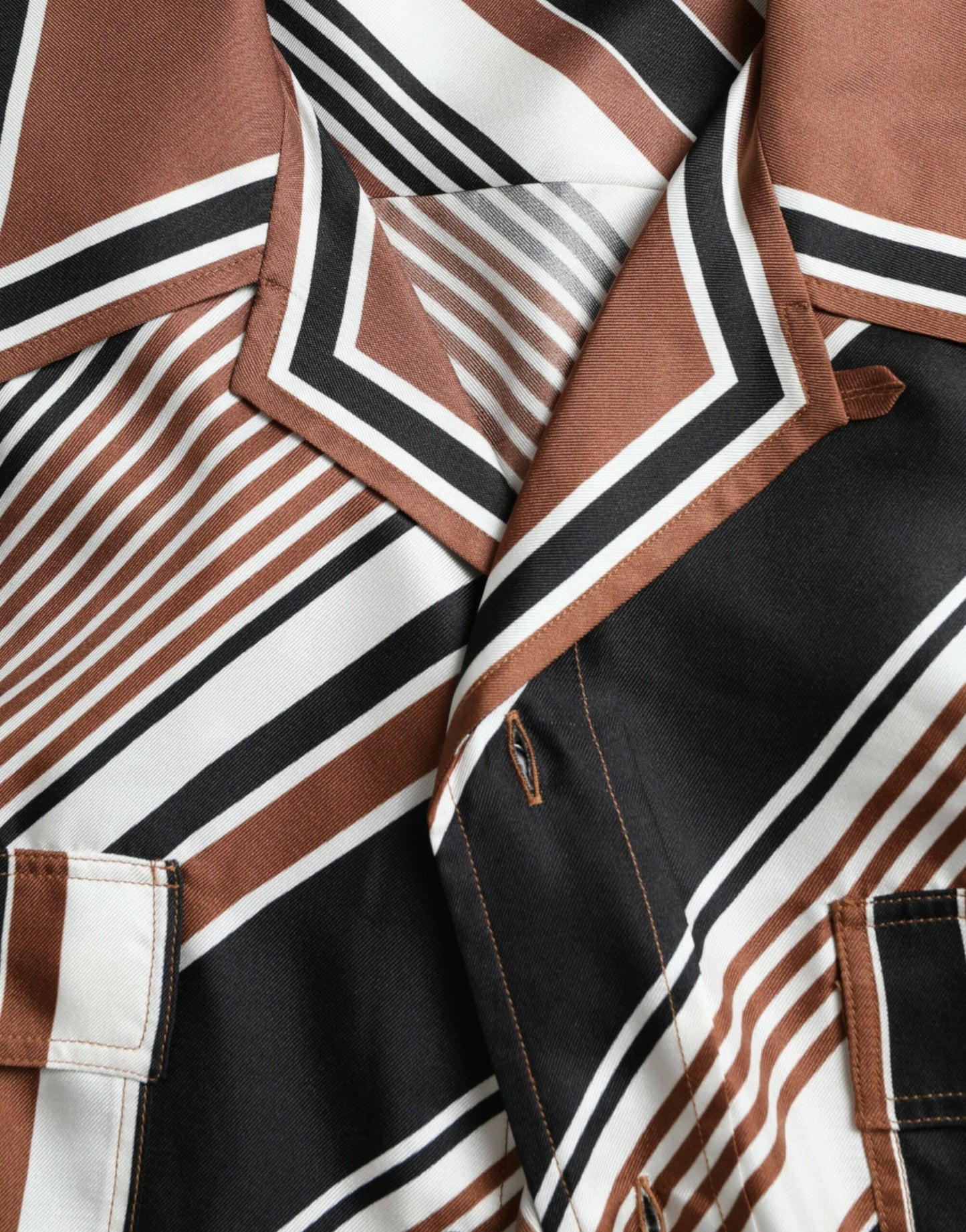 Camisa de manga corta de seda a rayas blancas y marrones de Dolce & Gabbana