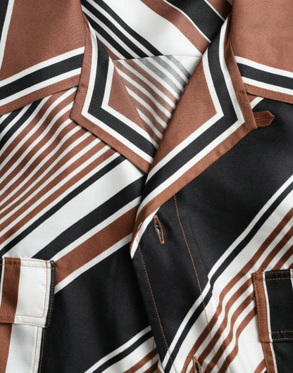 Camisa de manga corta de seda a rayas blancas y marrones de Dolce & Gabbana