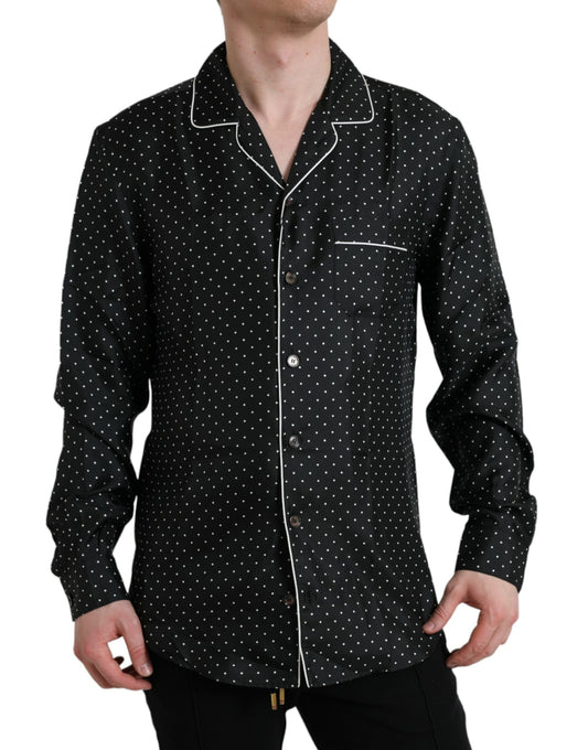 Camisa de seda de manga larga Dolce & Gabbana negra con lunares