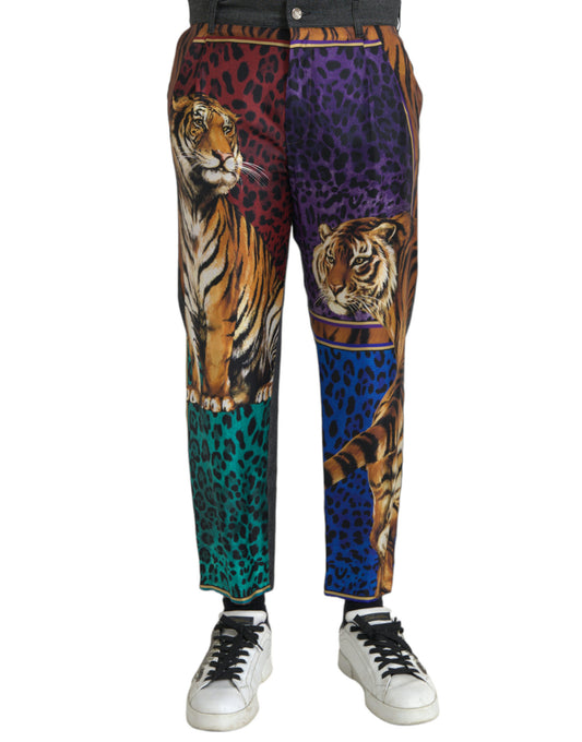 Pantalones sueltos cónicos de algodón multicolor con estampado de tigre y leopardo de Dolce & Gabbana