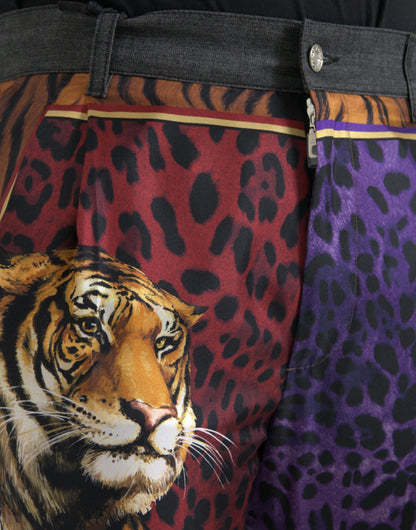 Pantalones sueltos cónicos de algodón multicolor con estampado de tigre y leopardo de Dolce & Gabbana