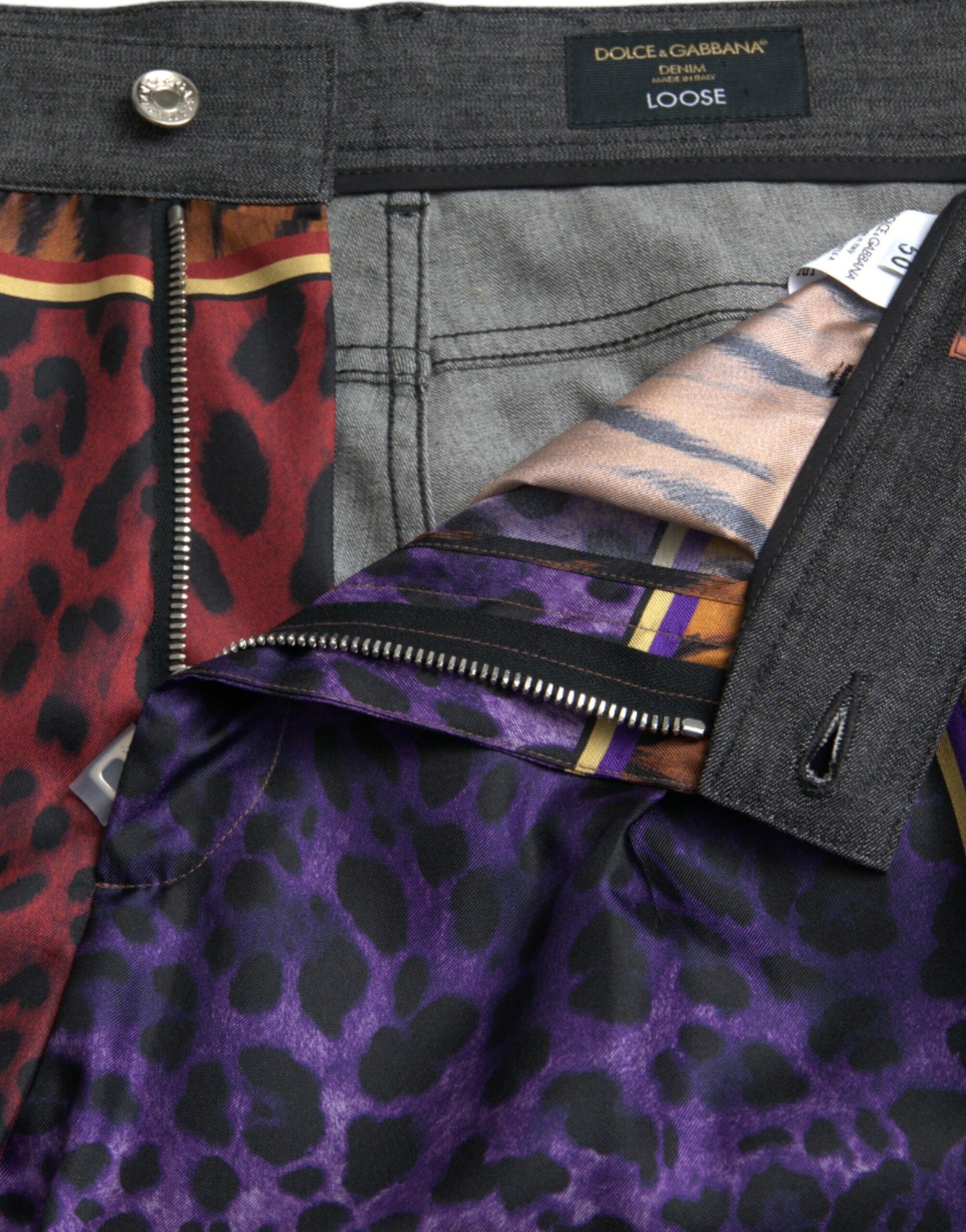 Pantalones sueltos cónicos de algodón multicolor con estampado de tigre y leopardo de Dolce & Gabbana
