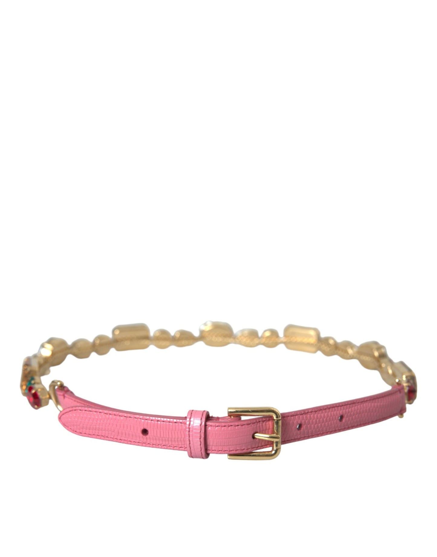Cinturón Dolce & Gabbana de cuero rosa con cadena de cristal