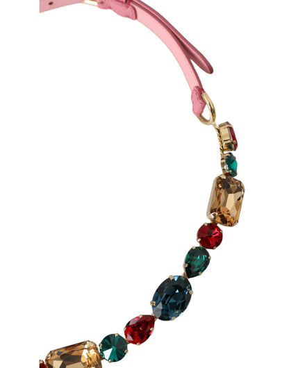 Cinturón Dolce & Gabbana de cuero rosa con cadena de cristal
