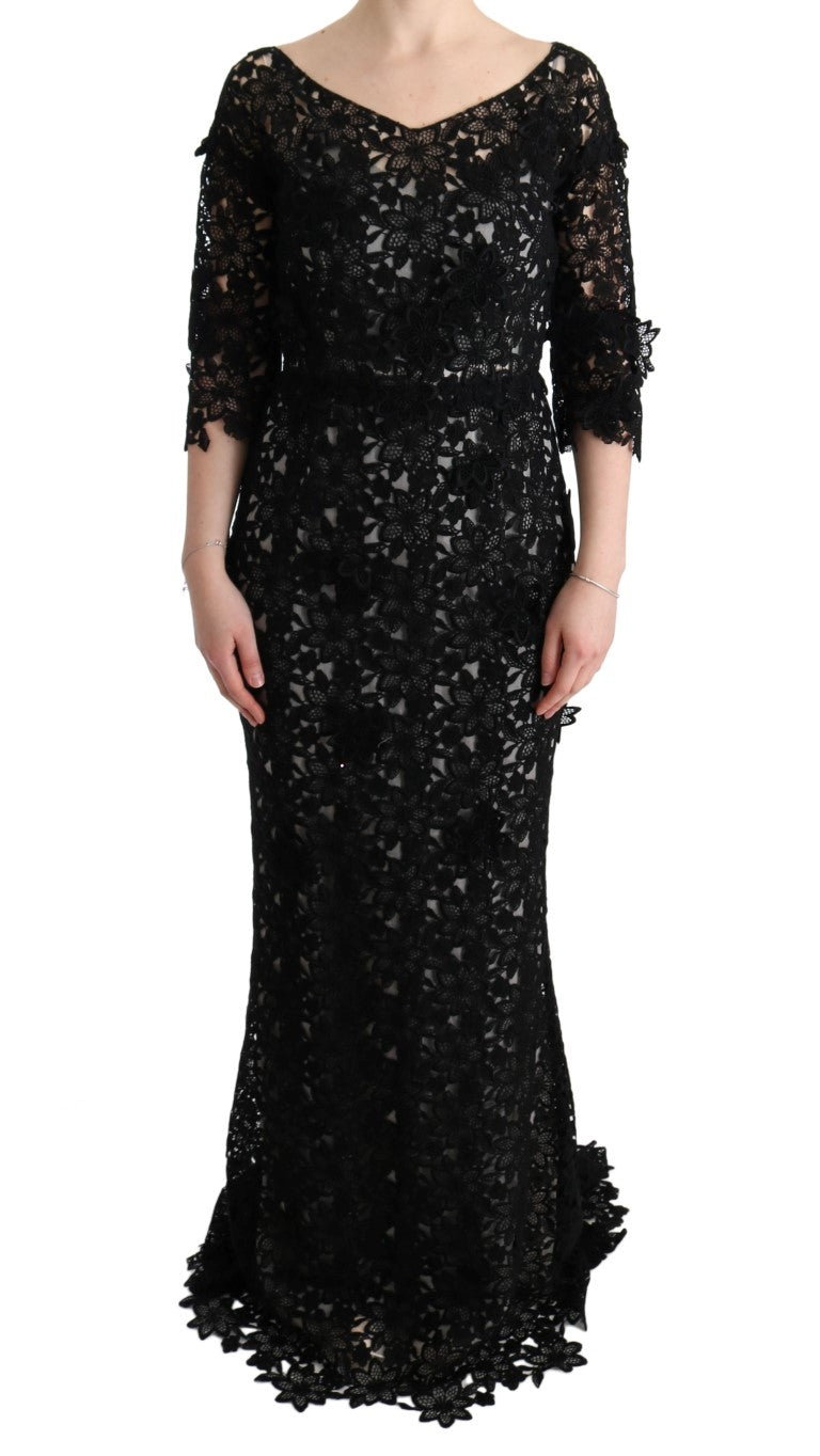 Dolce & Gabbana Vestido largo floral de seda y algodón negro