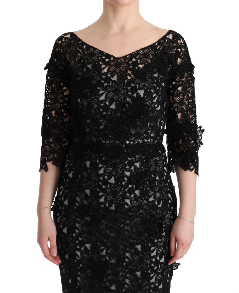 Dolce & Gabbana Vestido largo floral de seda y algodón negro