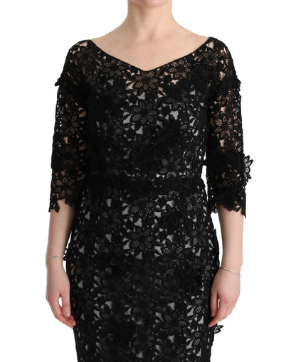 Dolce & Gabbana Vestido largo floral de seda y algodón negro