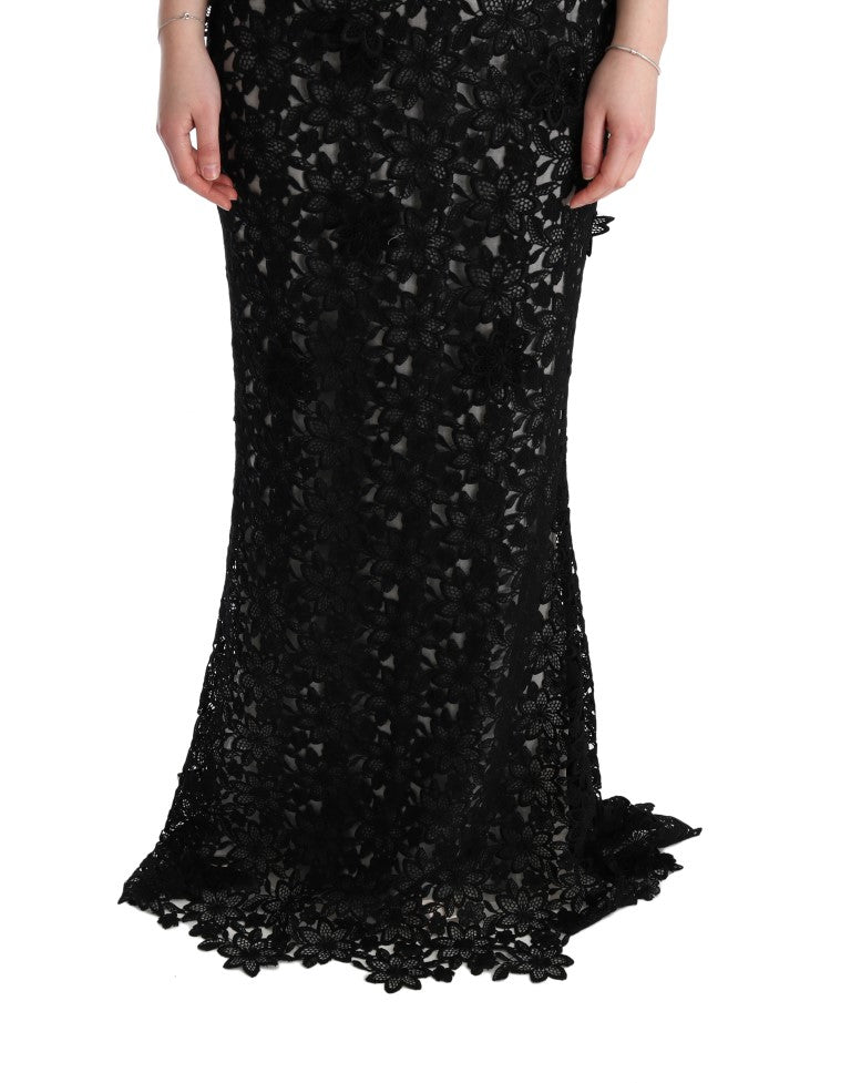 Dolce & Gabbana Vestido largo floral de seda y algodón negro