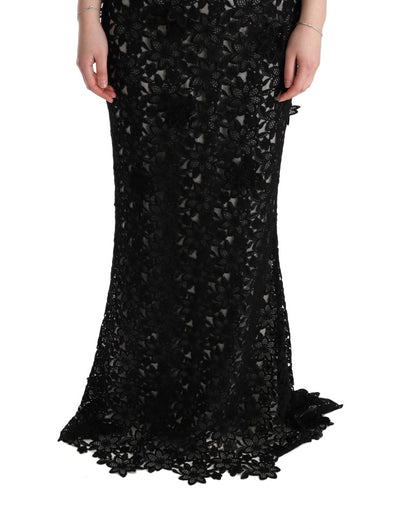 Dolce & Gabbana Vestido largo floral de seda y algodón negro