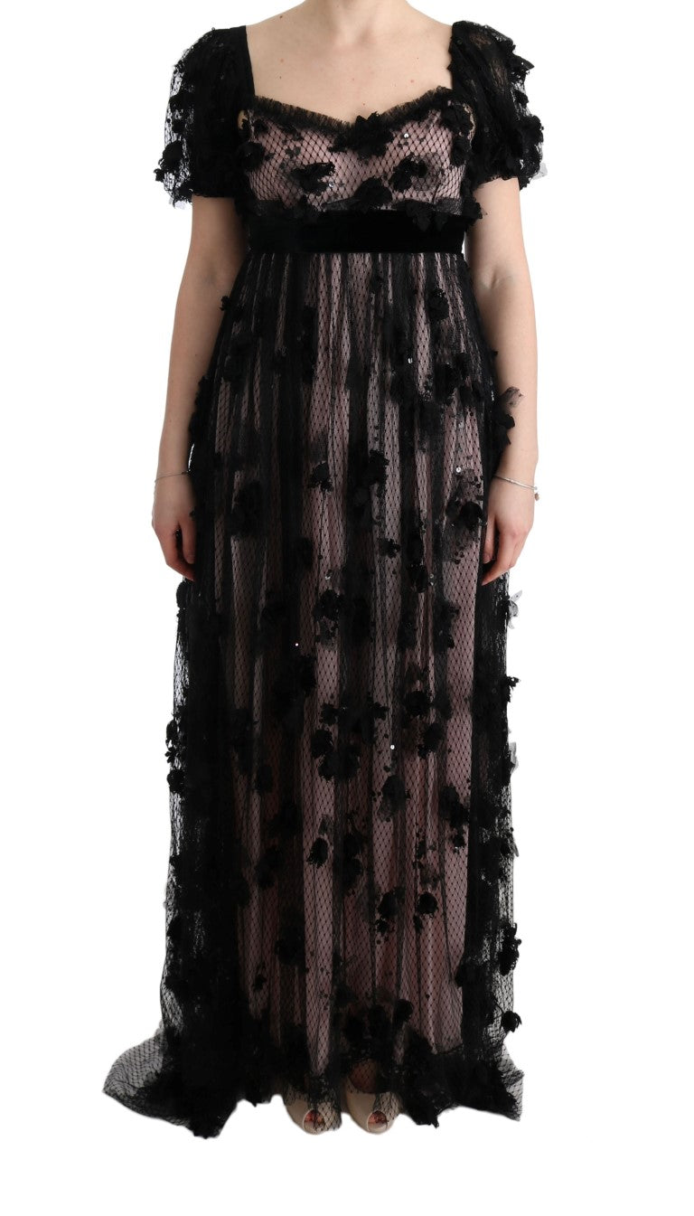 Vestido recto de seda negro con apliques de Dolce & Gabbana