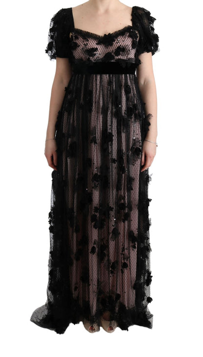 Vestido recto de seda negro con apliques de Dolce & Gabbana