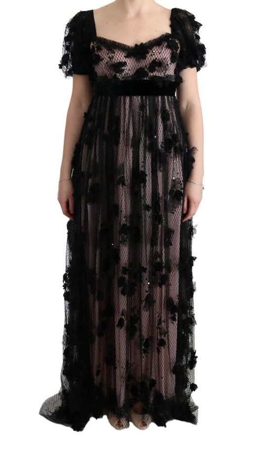 Vestido recto de seda negro con apliques de Dolce & Gabbana