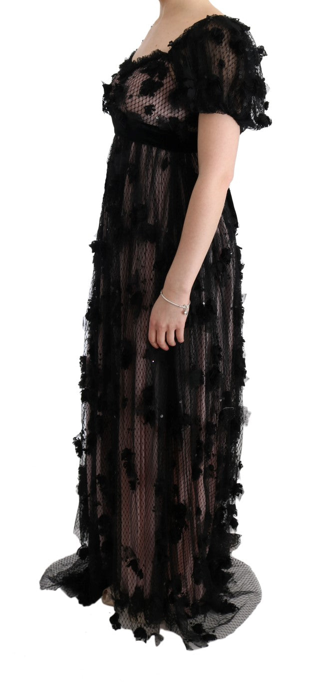 Vestido recto de seda negro con apliques de Dolce & Gabbana