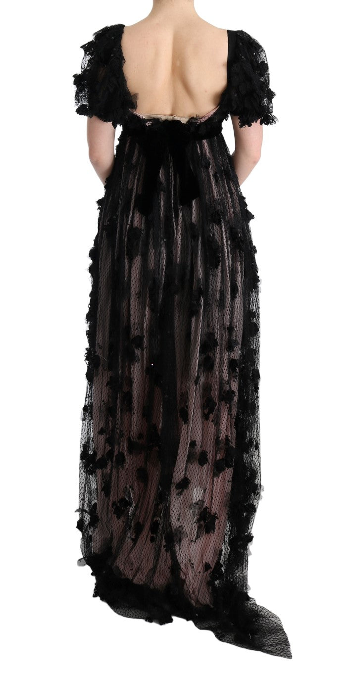 Vestido recto de seda negro con apliques de Dolce & Gabbana